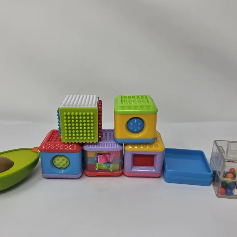 Fisher Price Sensory Blocks Avacado Blocks with balls and Sensory Toys Lot of 7
